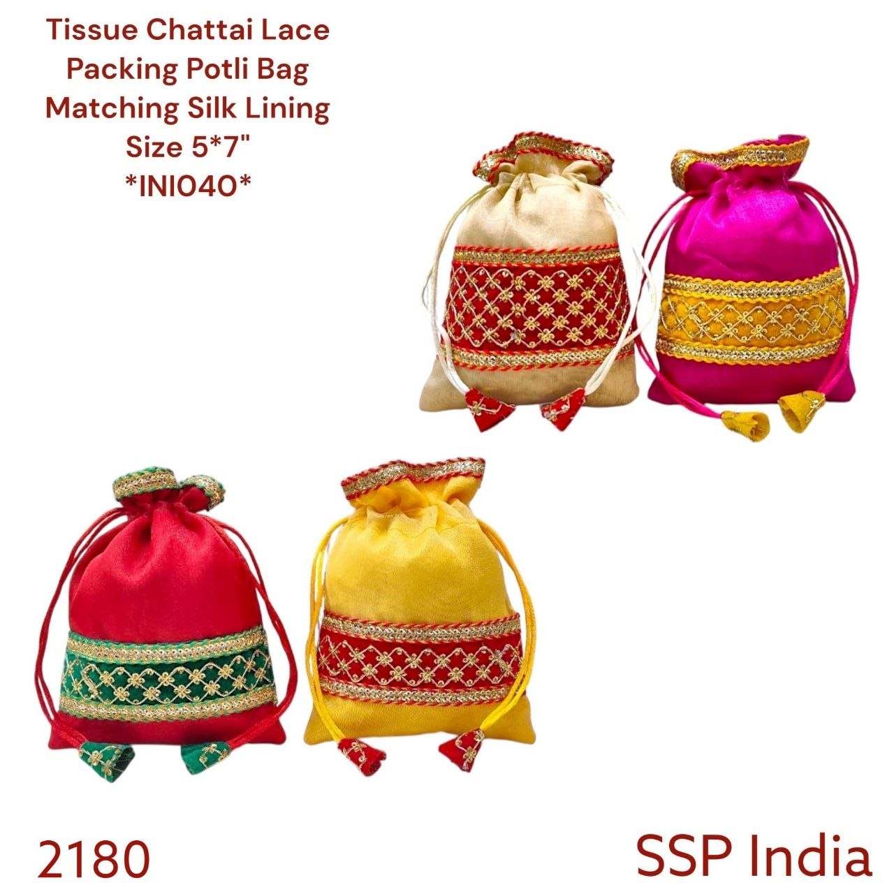 SHREE SHYAM PRODUCTS 5*7 INCH TISSUE POTLI WITH DESIGNER WITH CHATTAI LACE