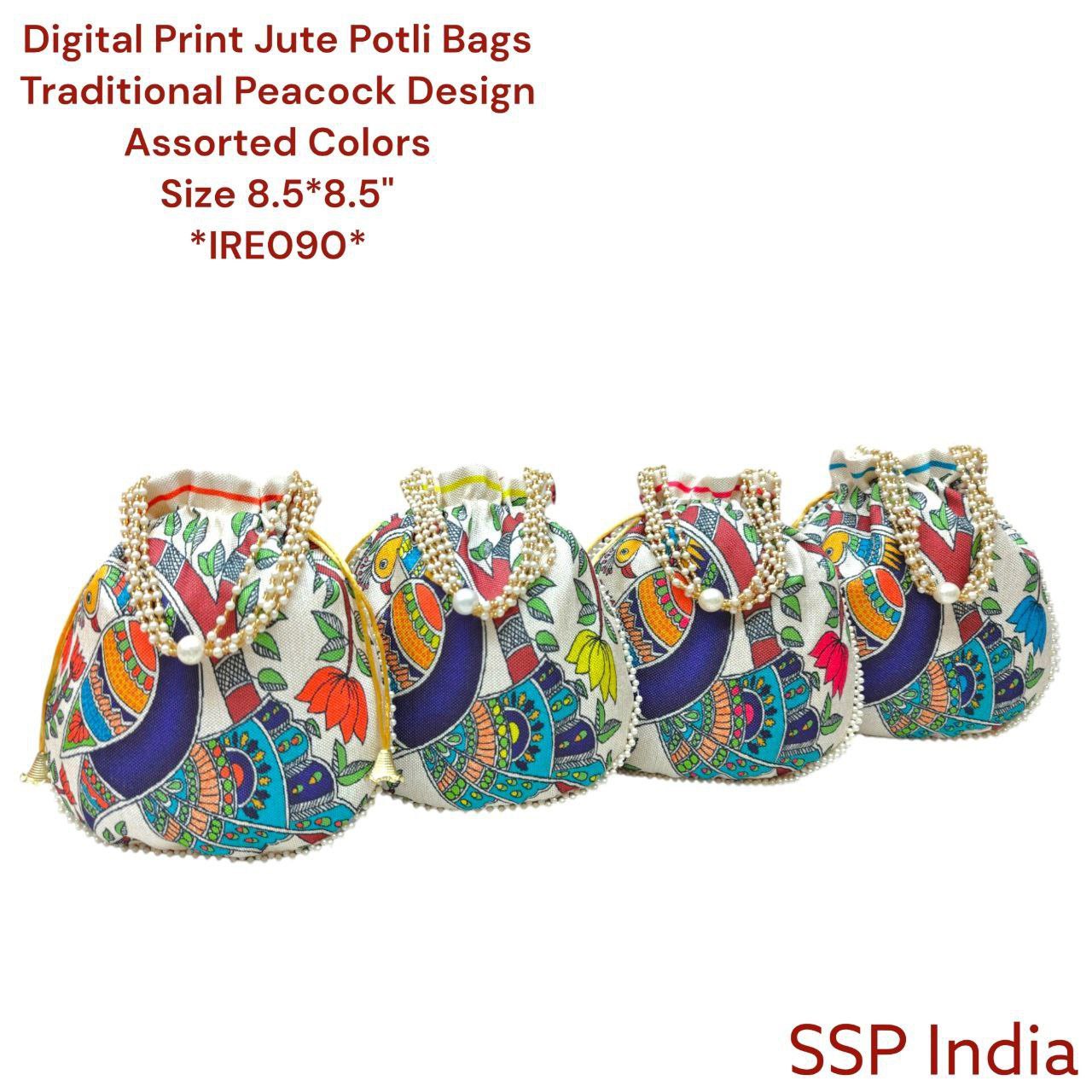 SHREE SHYAM PRODUCTS DIGITAL PRINT JUTE POTLI BAGS WITH MOTI HANDLE