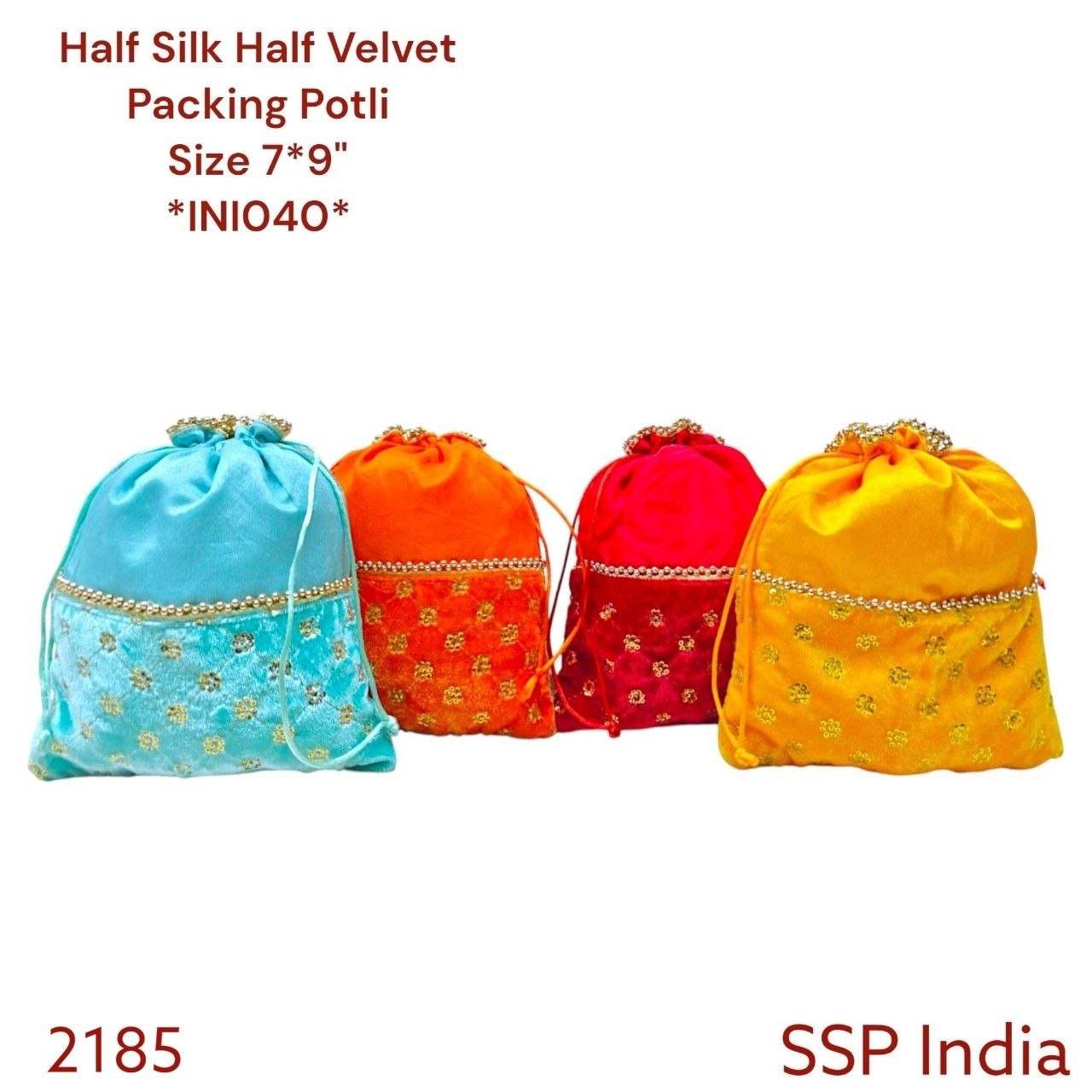 SHREE SHYAM PRODUCTS 7*9 INCH HALF SILK HALF VELVET SEQUINS BUTI POTLI BAGS