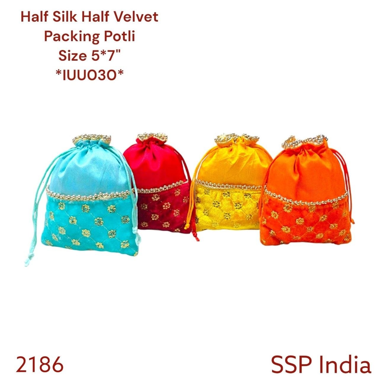 SHREE SHYAM PRODUCTS 5*7 INCH HALF SILK HALF VELVET SEQUINS BUTI POTLI BAGS