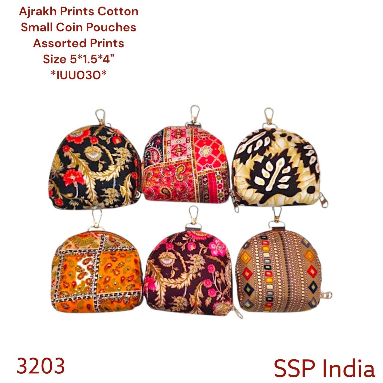 SHREE SHYAM PRODUCTS AJRAKH PRINTS COTTON SMALL COIN POUCHES