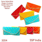 SHREE SHYAM PRODUCTS FANCY VELVET BUTA SHAGUN ENVELOPE GOLDEN MOTI LACE