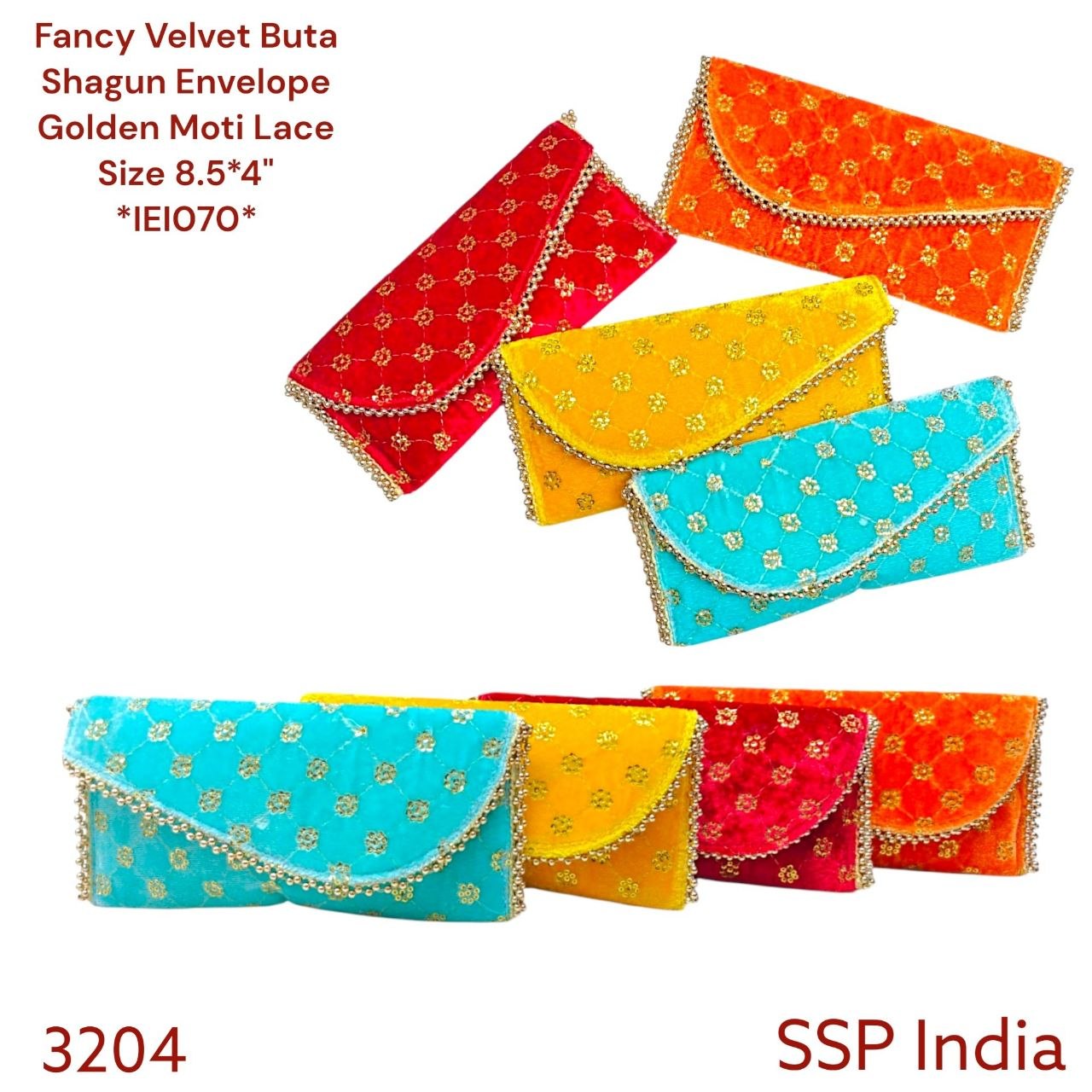 SHREE SHYAM PRODUCTS FANCY VELVET BUTA SHAGUN ENVELOPE GOLDEN MOTI LACE