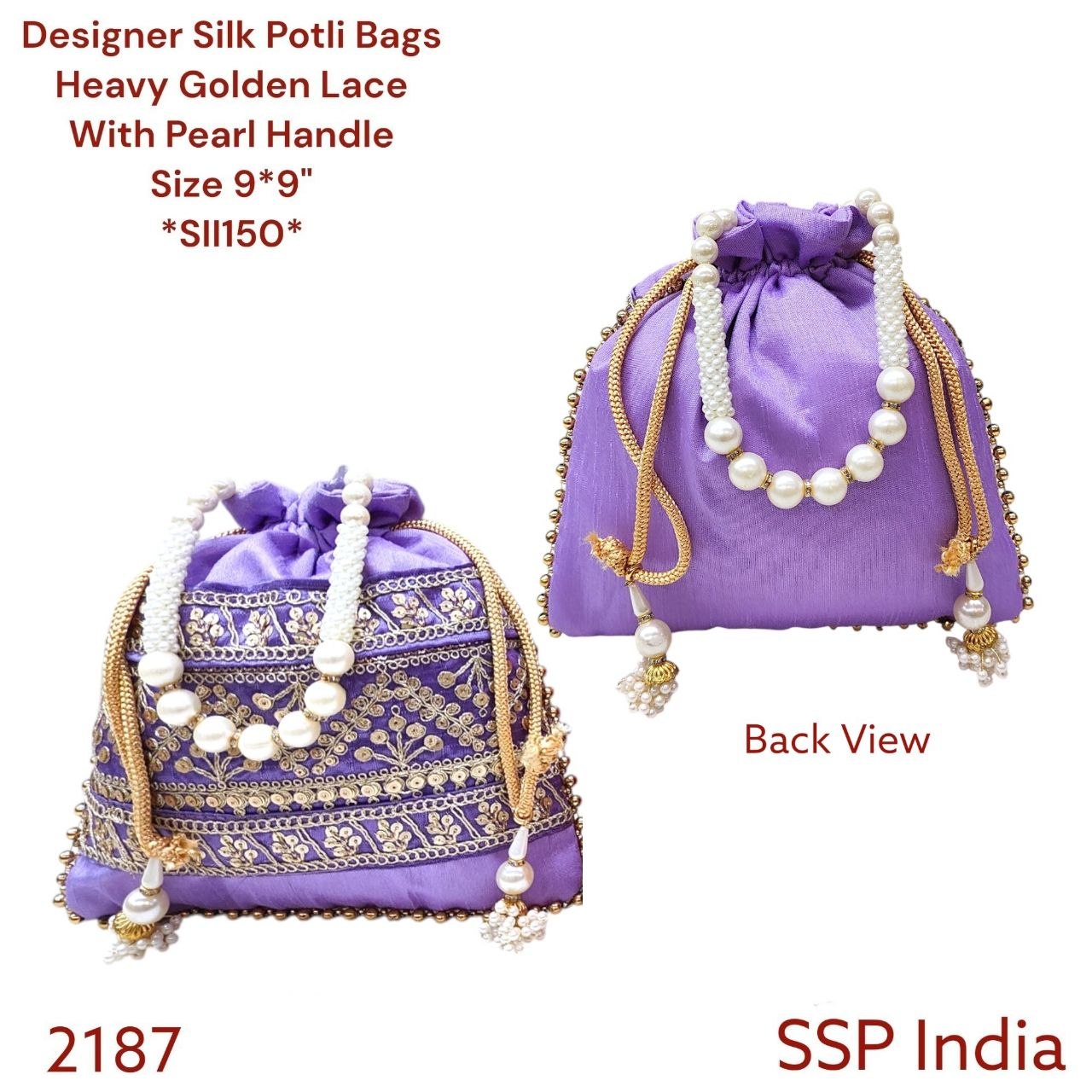 SHREE SHYAM PRODUCTS DESIGNER SILK POTLI BAGS WITH STYLISH MATCHING COLOR LACE