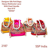 SHREE SHYAM PRODUCTS DESIGNER SILK POTLI BAGS WITH STYLISH MATCHING COLOR LACE