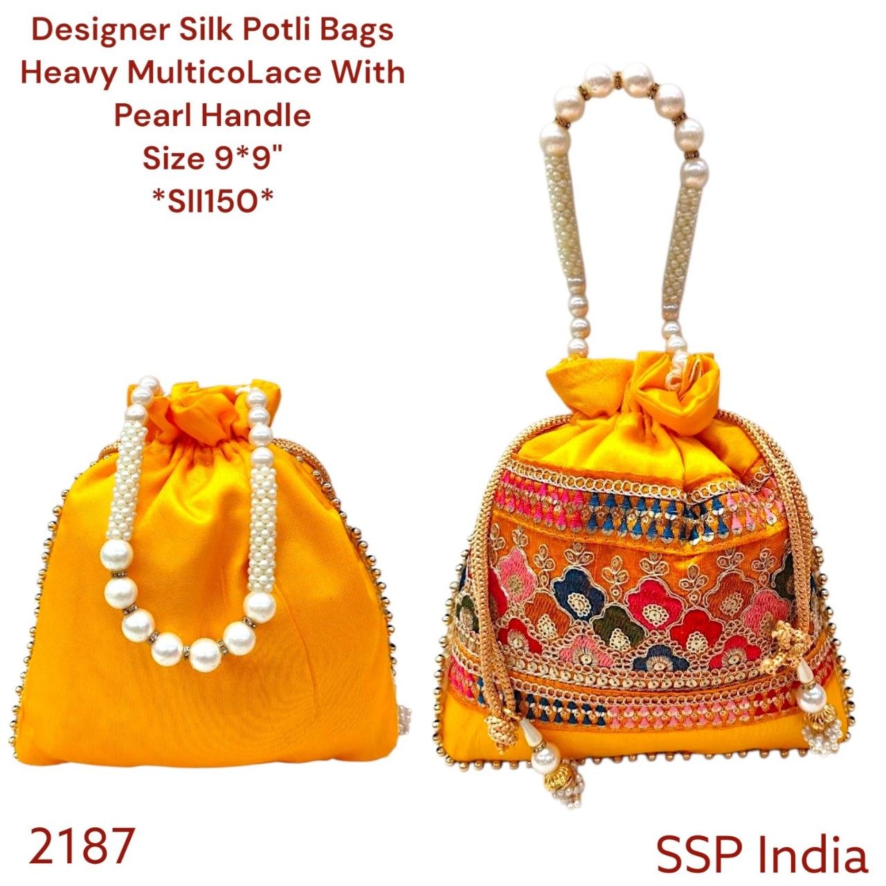 SHREE SHYAM PRODUCTS DESIGNER SILK POTLI BAGS WITH STYLISH MATCHING COLOR LACE