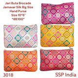 SHREE SHYAM PRODUCTS BANRASI JARI BUTA SILK HAND POUCH. HAND PURSE POUCH.