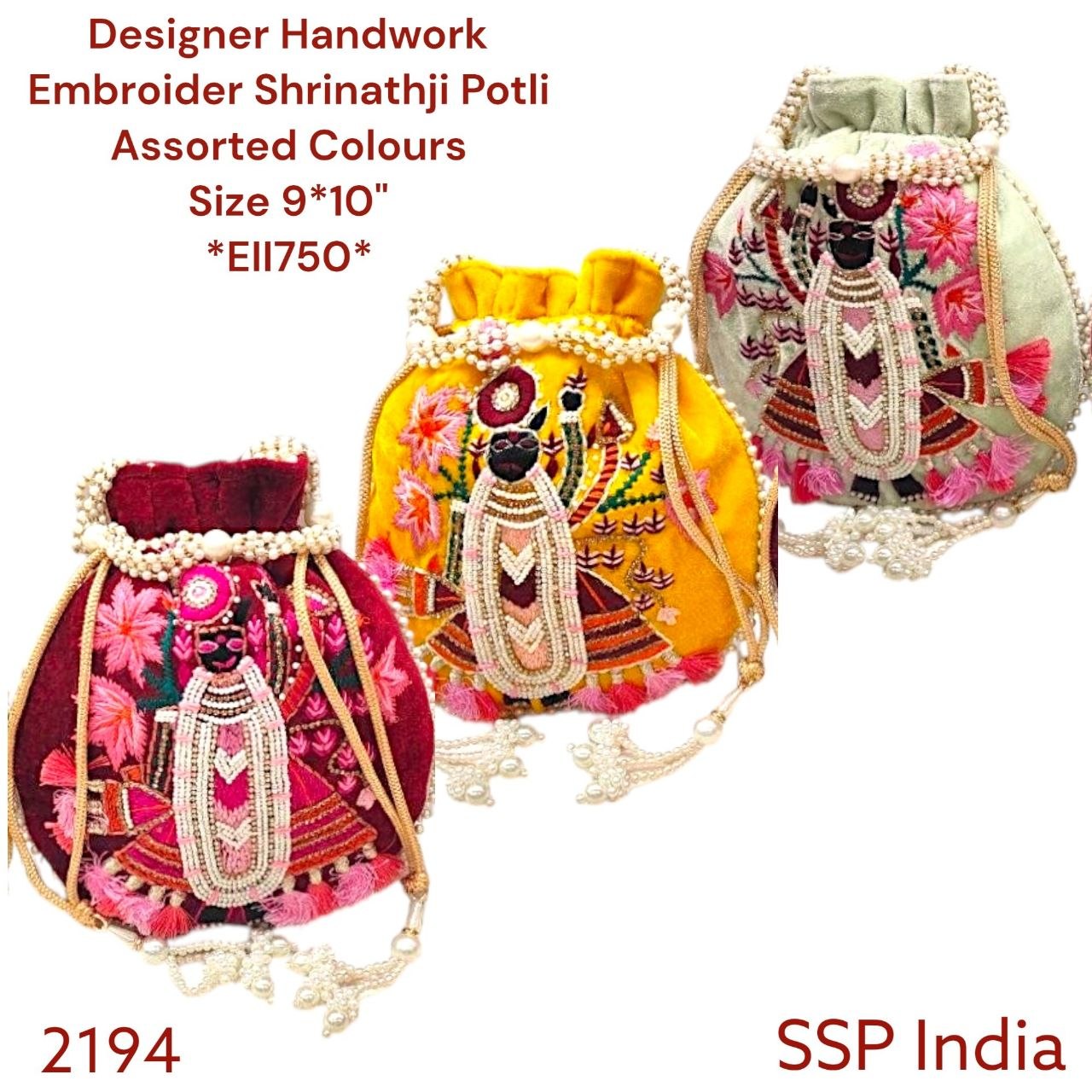 SHREE SHYAM PRODUCTS SHREENATHJI DESIGN HANDWORK VELVET POTLI BAGS