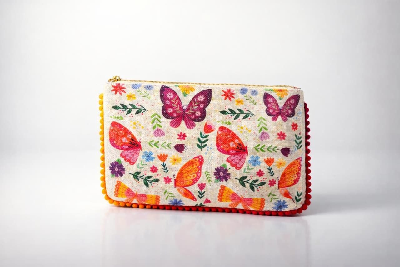 SHREE SHYAM PRODUCTS DIGITAL PRINT JUTE POUCH WITH POMPOM LACE