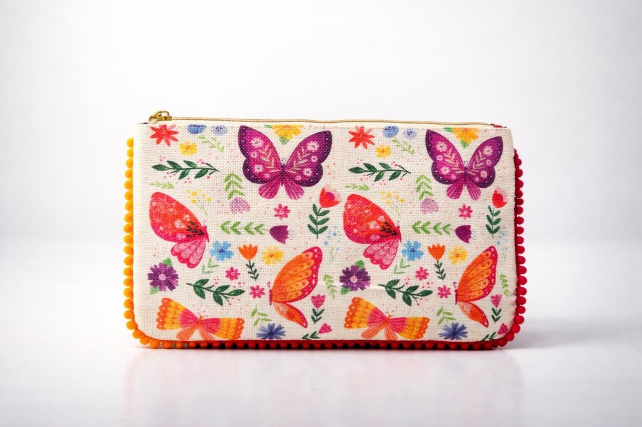 SHREE SHYAM PRODUCTS DIGITAL PRINT JUTE POUCH WITH POMPOM LACE