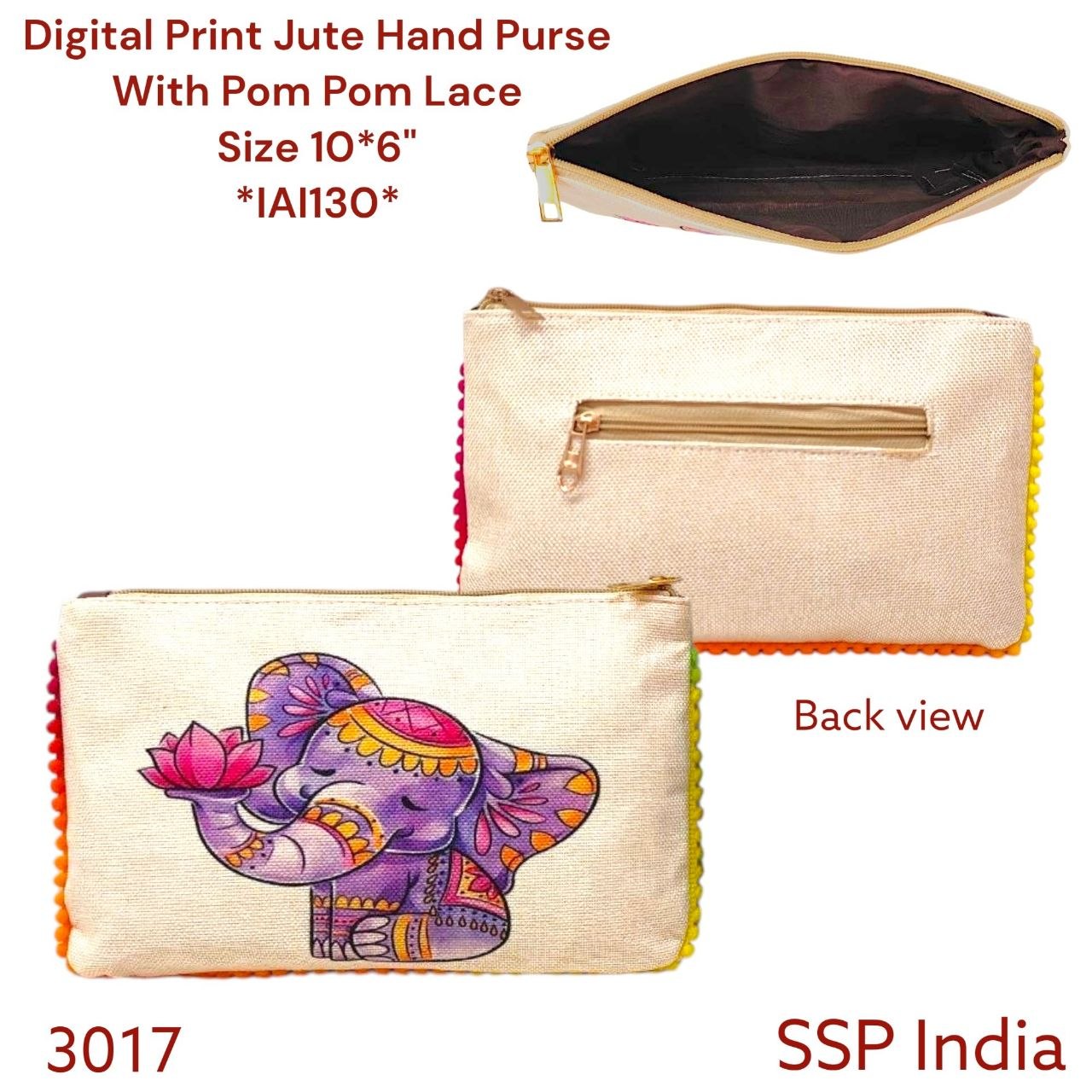 SHREE SHYAM PRODUCTS DIGITAL PRINT JUTE POUCH WITH POMPOM LACE