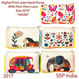 SHREE SHYAM PRODUCTS DIGITAL PRINT JUTE POUCH WITH POMPOM LACE