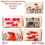 SHREE SHYAM PRODUCTS DIGITAL PRINT JUTE POUCH WITH POMPOM LACE