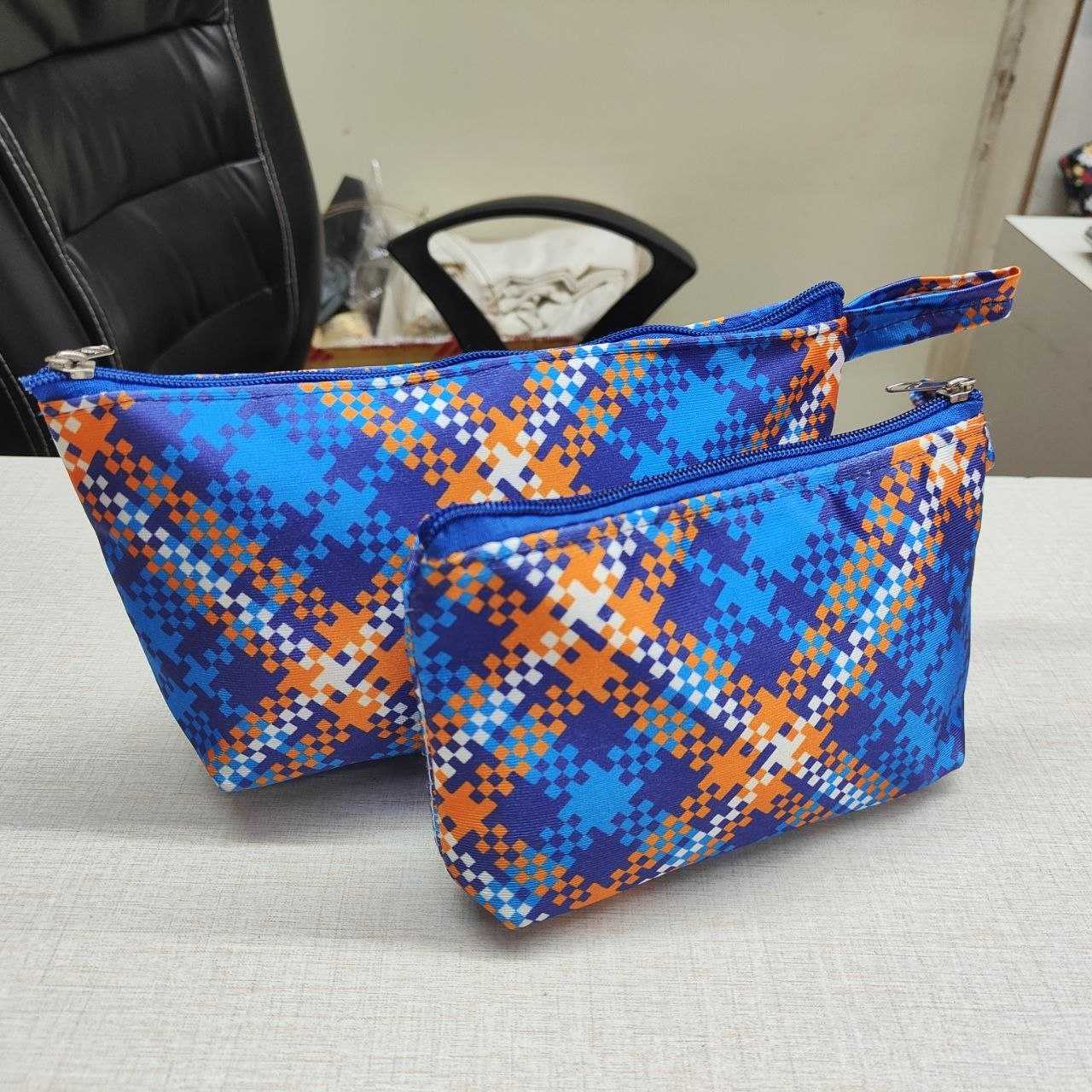 SHREE SHYAM PRODUCTS 2 PCS SET CHECKS PRINT SATIN TRAVEL POUCH