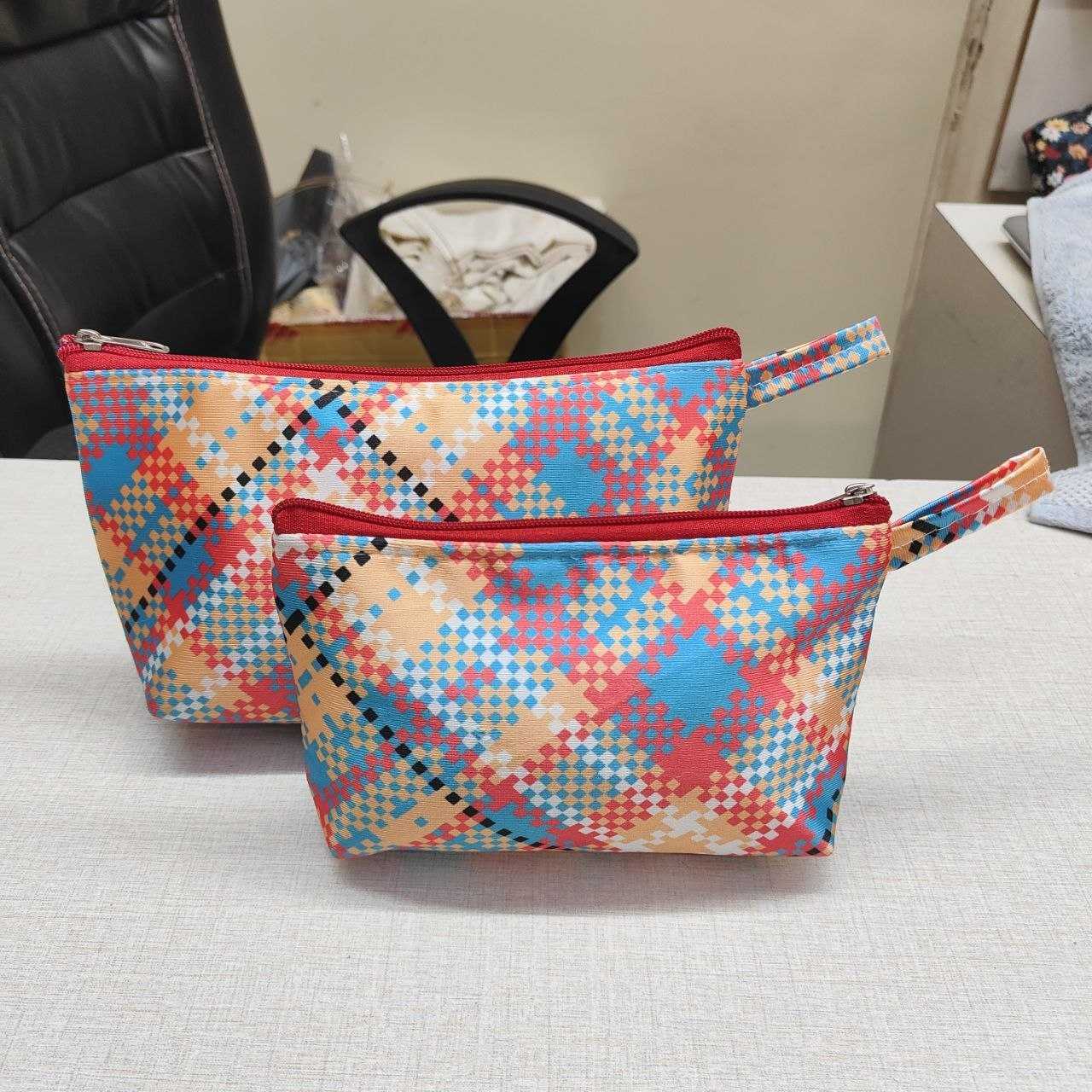 SHREE SHYAM PRODUCTS 2 PCS SET CHECKS PRINT SATIN TRAVEL POUCH