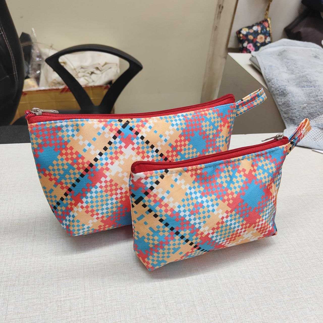 SHREE SHYAM PRODUCTS 2 PCS SET CHECKS PRINT SATIN TRAVEL POUCH