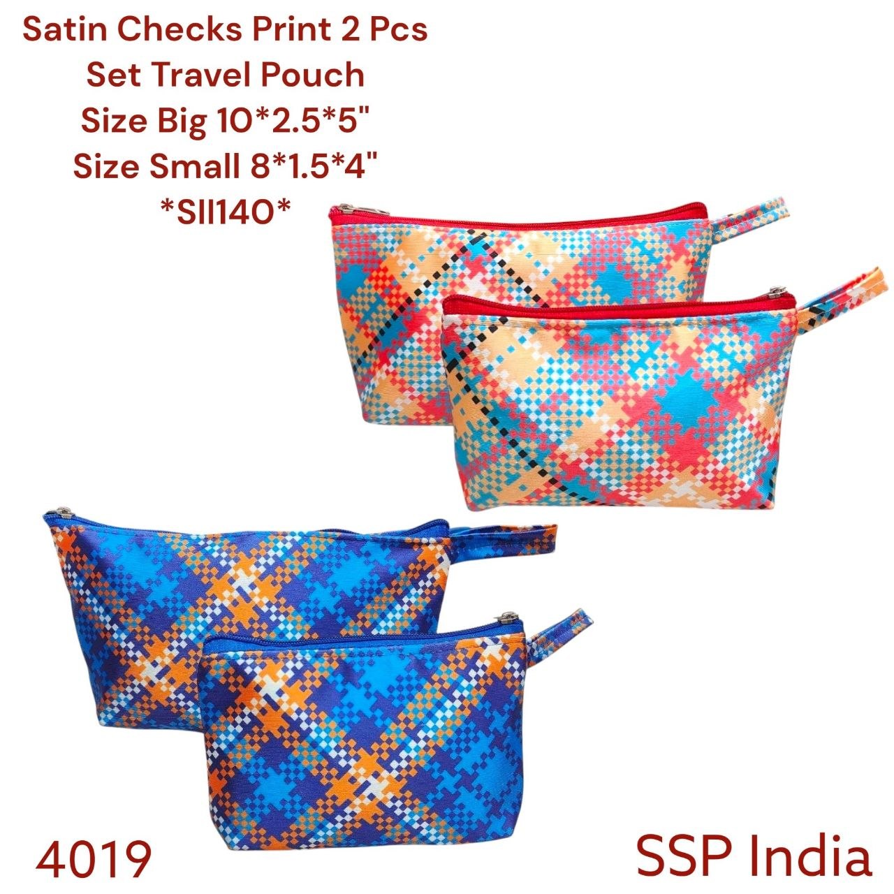 SHREE SHYAM PRODUCTS 2 PCS SET CHECKS PRINT SATIN TRAVEL POUCH