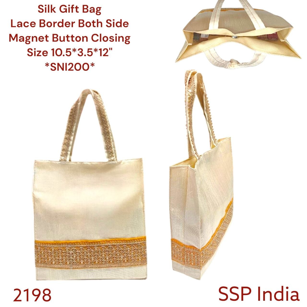 SHREE SHYAM PRODUCTS PLAIN SILK GIFT BAGS WITH DESIGNER LACE