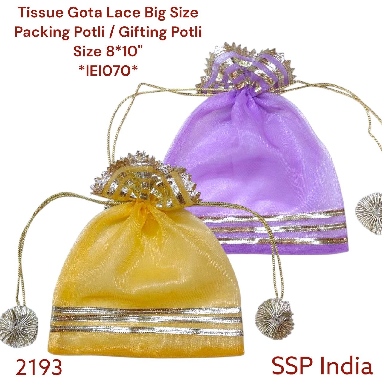 SHREE SHYAM PRODUCTS 8*10 INCH TISSUE POTLI WITH GOTTA LACE
