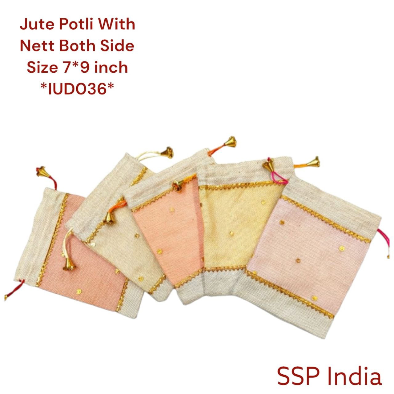 SHREE SHYAM PRODUCTSJUTE POTLI WITH POLKA NETT 7*9 INCH FOR 500 GMS