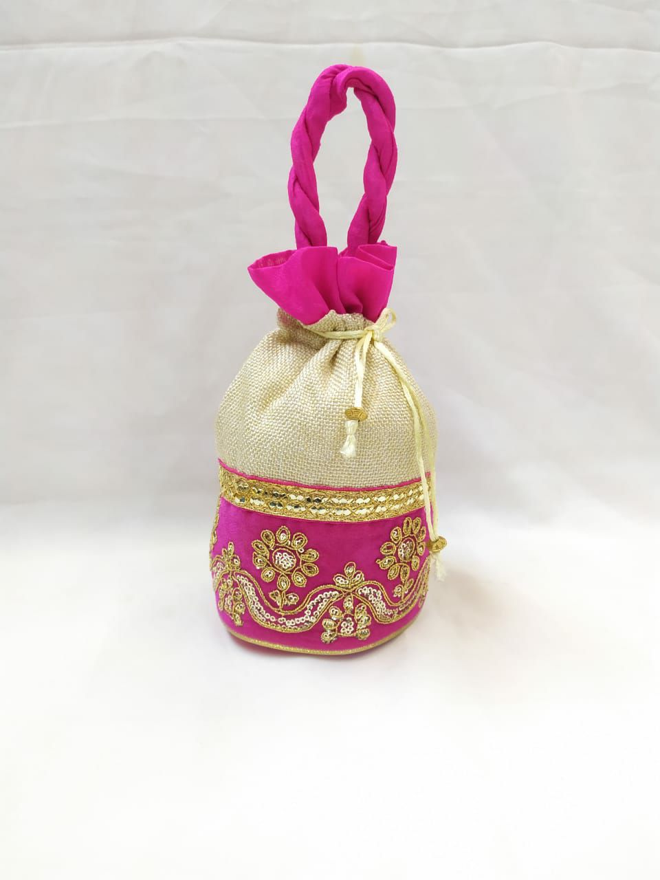 SHREE SHYAM PRODUCTS JUTE POTLI LACE BORDER MAROON