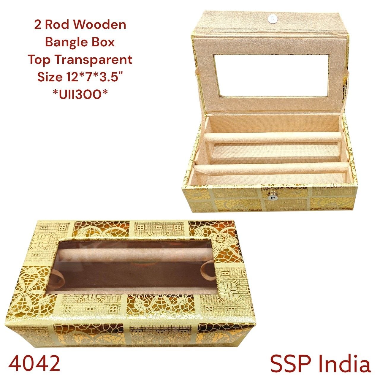 SHREE SHYAM PRODUCTS TOP TRANSPARENT 2 ROD WOODEN BANGLE BOX