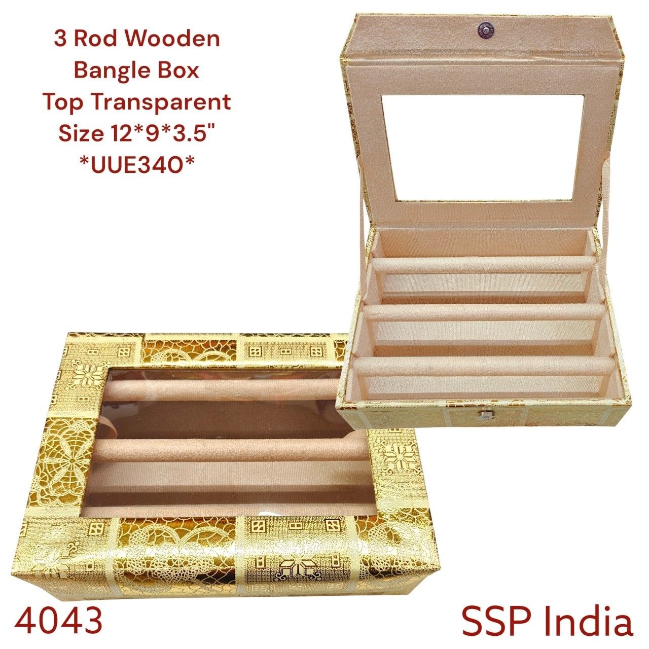 SHREE SHYAM PRODUCTS TOP TRANSPARENT 3 ROD WOODEN BANGLE BOX