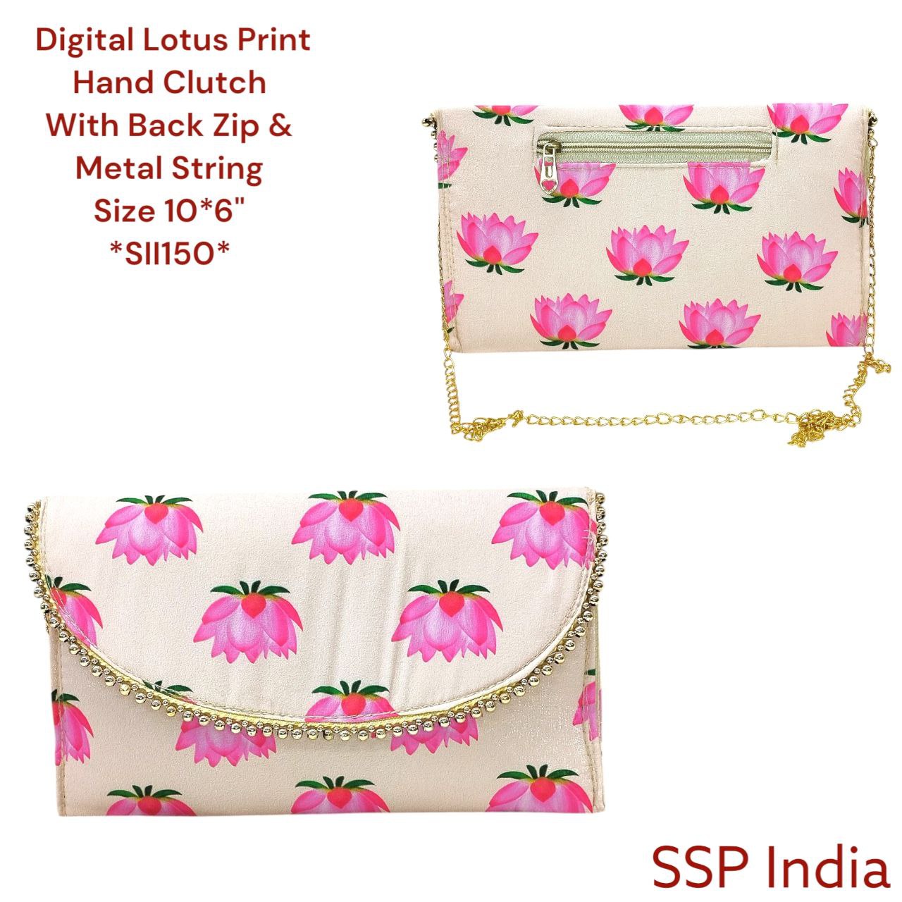 LOTUS PRINT SLING HAND CLUTCH