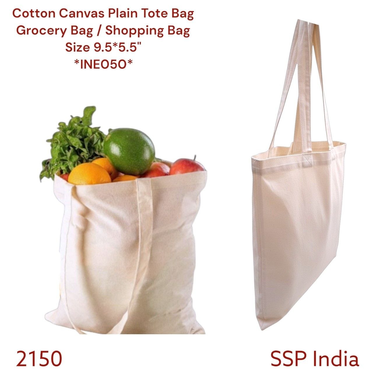 SHREE SHYAM PRODUCTS COTTON PLAIN TOTE BAG GROCERY BAG SHOPPING BAG