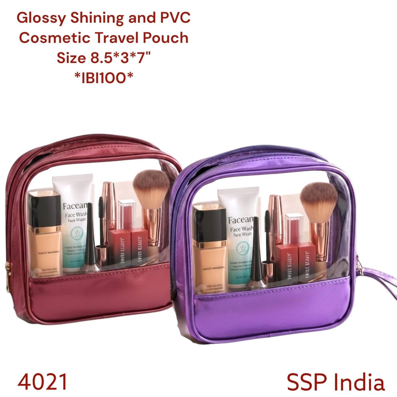 SHREE SHYAM PRODUCTS SHINING GLOSSY COSMETIC POUCH PURPLE MAROON