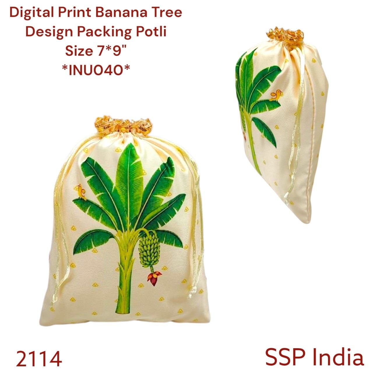 SHREE SHYAM PRODUCTS 7*9 BANANA TREE PRINT POTLI BAGS