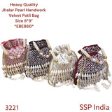 SHREE SHYAM PRODUCTS HEAVY QUALITY JHAALAR PEARL HAND WORK VELVET POTLI