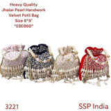 SHREE SHYAM PRODUCTS HEAVY QUALITY JHAALAR PEARL HAND WORK VELVET POTLI