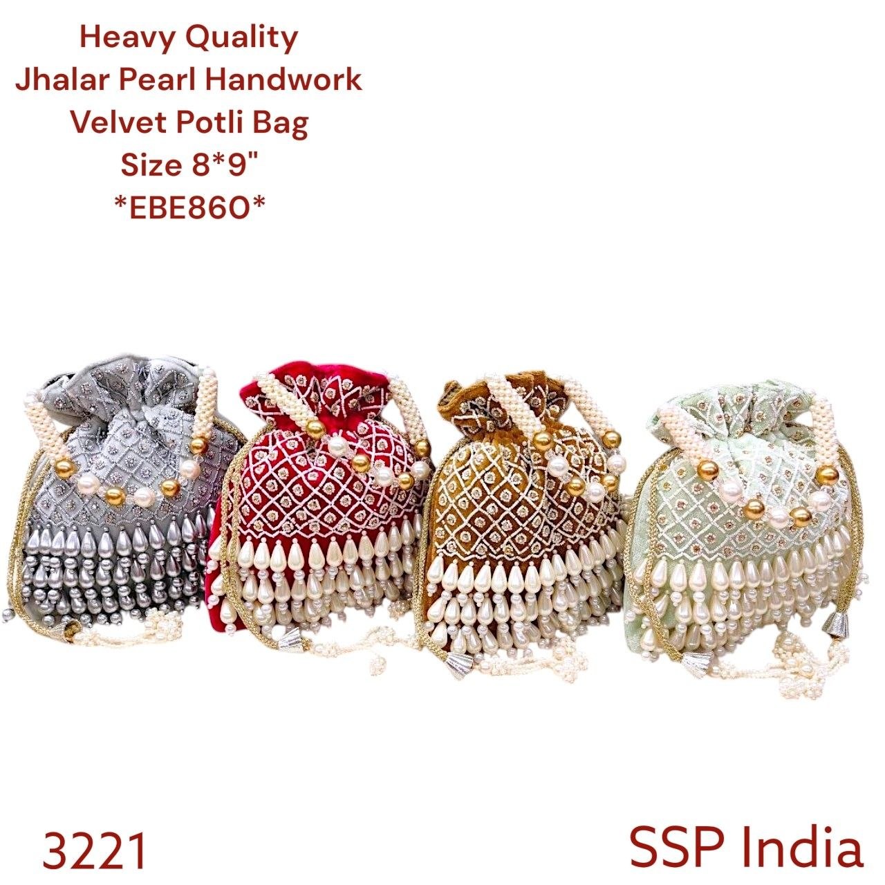 SHREE SHYAM PRODUCTS HEAVY QUALITY JHAALAR PEARL HAND WORK VELVET POTLI