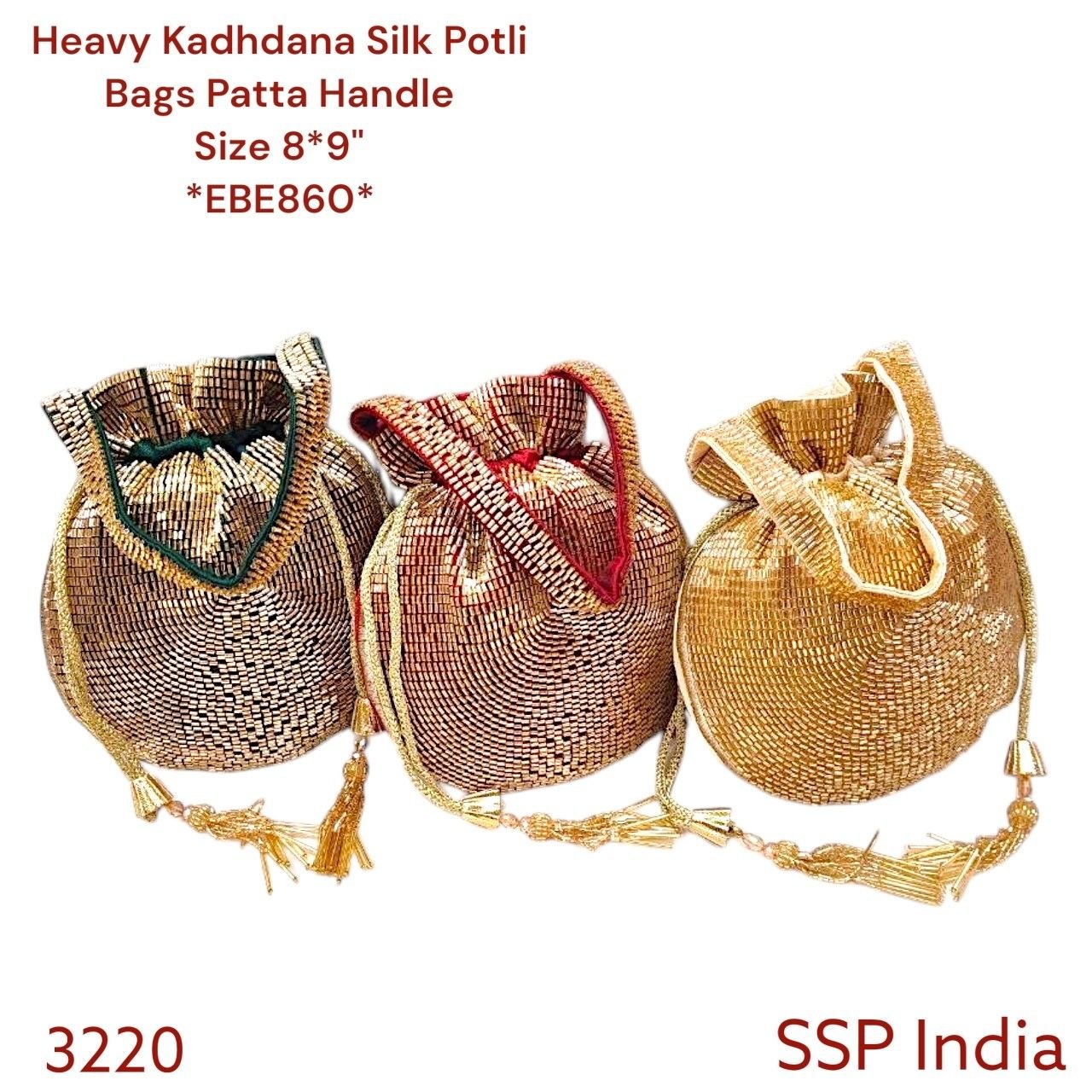SHREE SHYAM PRODUCTS HEAVY CUTDANA HANDWORK SILK POTLI BAG