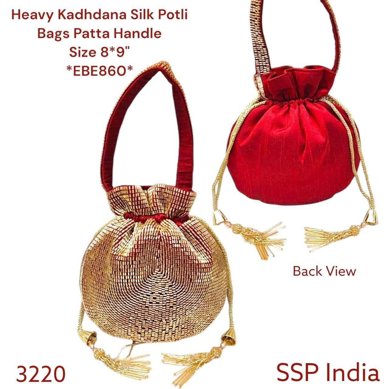 SHREE SHYAM PRODUCTS HEAVY CUTDANA HANDWORK SILK POTLI BAG