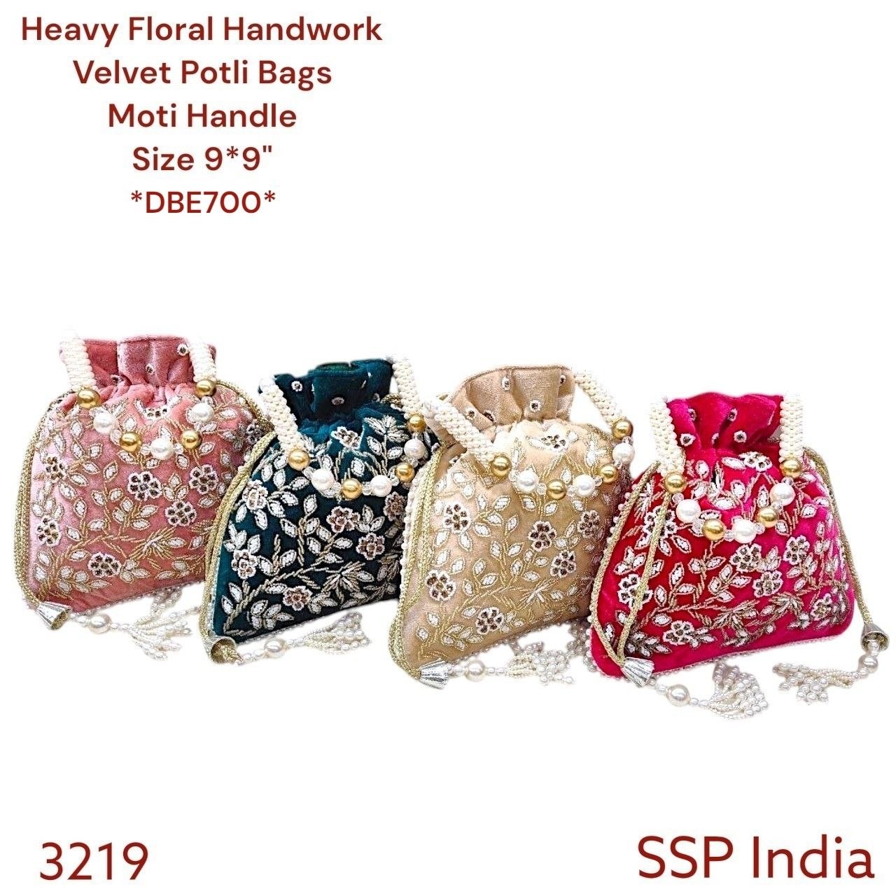 SHREE SHYAM PRODUCTS HEAVY FLORAL HANDWORK VELVET POTLI BAG