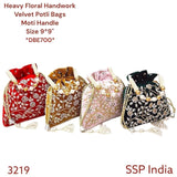 SHREE SHYAM PRODUCTS HEAVY FLORAL HANDWORK VELVET POTLI BAG