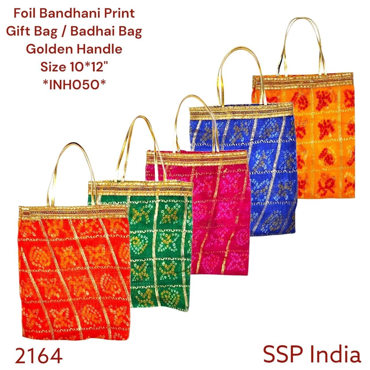 SHREE SHYAM PRODUCTSFOIL BANDHANI PRINT GIFT BAG BADHAI BAG GOLDEN HANDLE