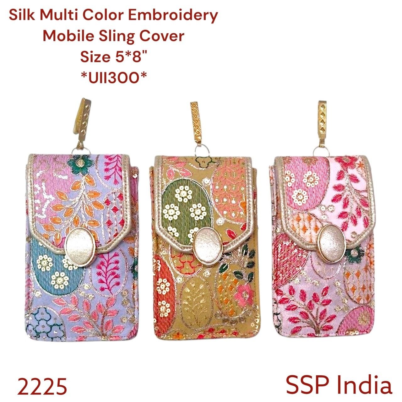 SHREE SHYAM PRODUCTSSILK MULTI COLOR EMBROIDERY MOBILE SLING COVER