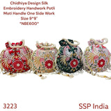 SHREE SHYAM PRODUCTS SILK FABRIC CHIDIYA DESIGN HANDWORK POTLI BAGS