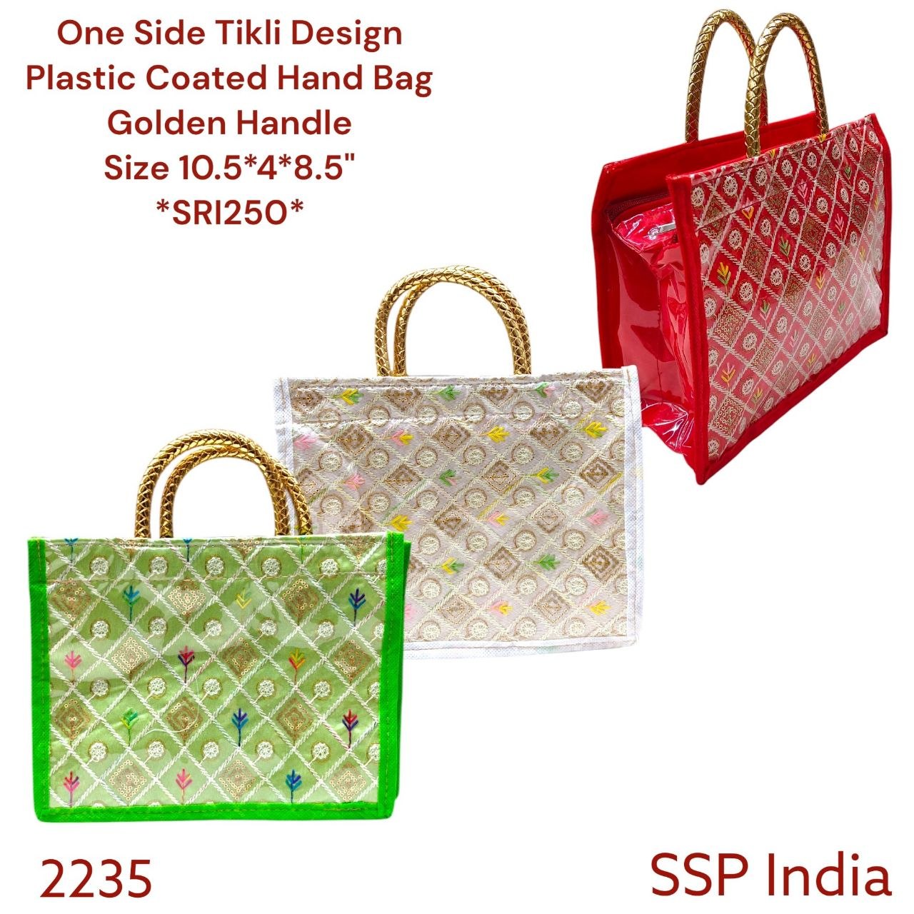 ONE SIDE EMBROIDERY PLASTIC COATED POOJA BAGS