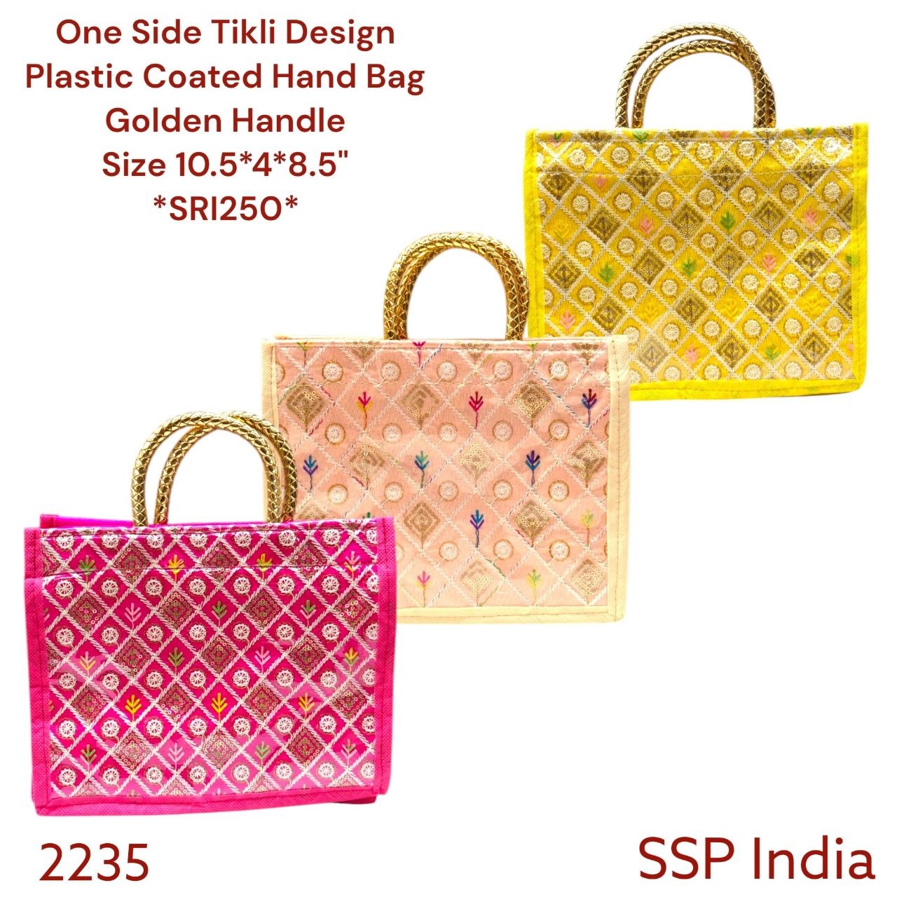 ONE SIDE EMBROIDERY PLASTIC COATED POOJA BAGS