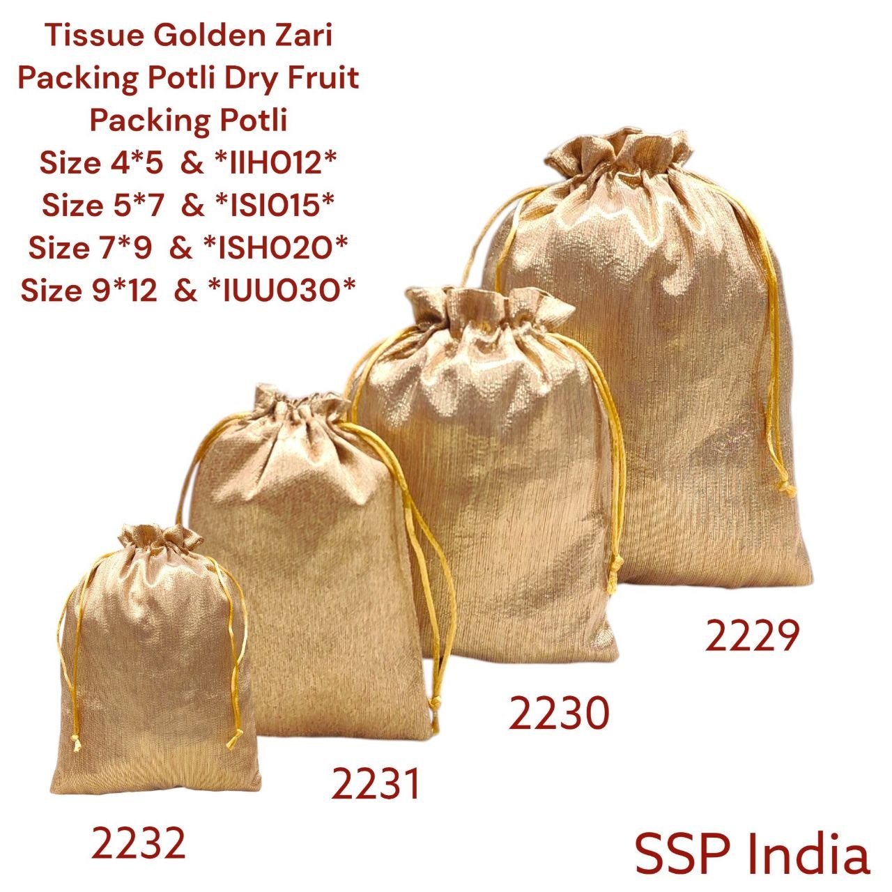 SHREE SHYAM PRODUCTS 4*5 TISSUE JARI GOLDEN POTLI