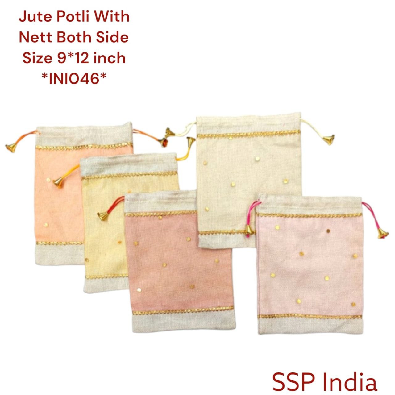 SHREE SHYAM PRODUCTS JUTE POTLI WITH POLKA NETT 9*12 INCH