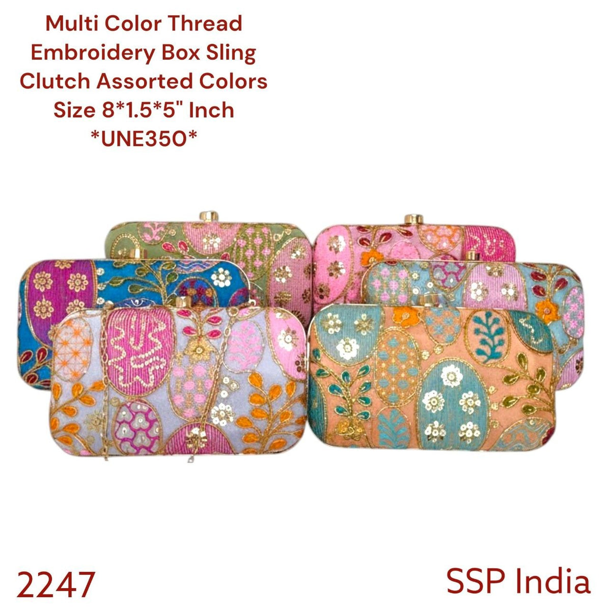 SHREE SHYAM PRODUCTS MULTICOLOR EMBROIDERED ETHNIC BOX CLUTCH WITH GOLDEN CHAIN