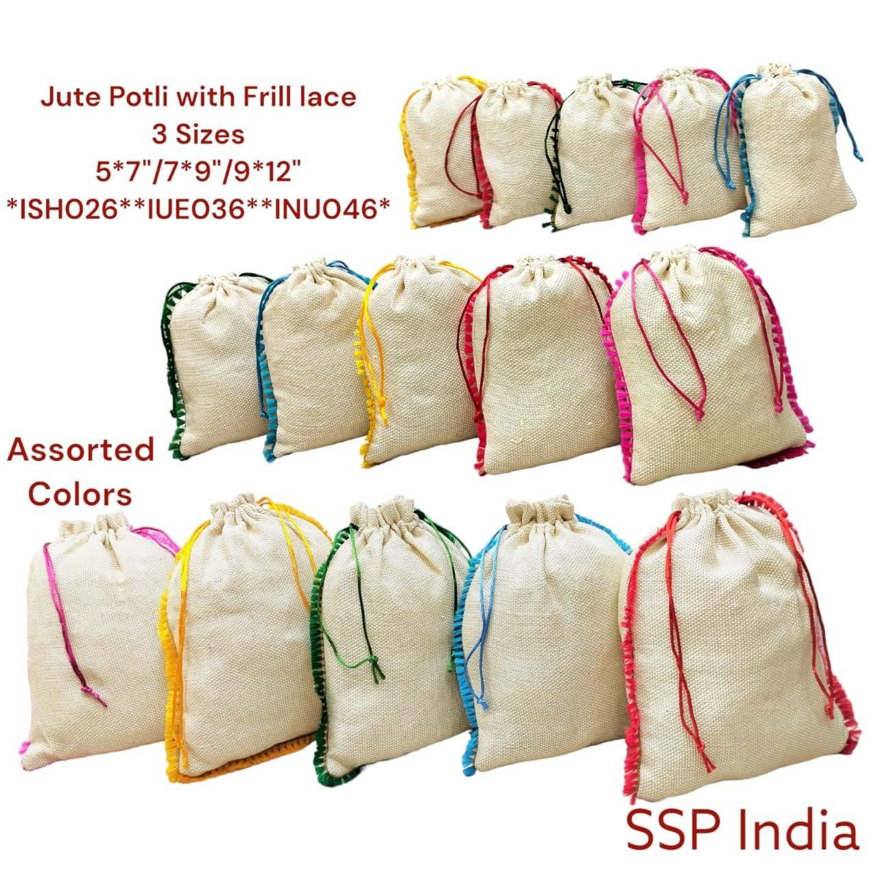 SHREE SHYAM PRODUCTS 9*12 INCH JUTE POTLI WITH FRILL LACE