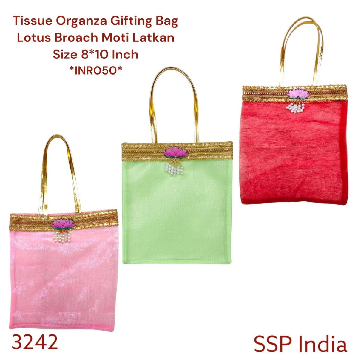 SHREE SHYAM PRODUCTS 8*10 TISSUE FABRIC LOTUS BROACH GIFT BAG