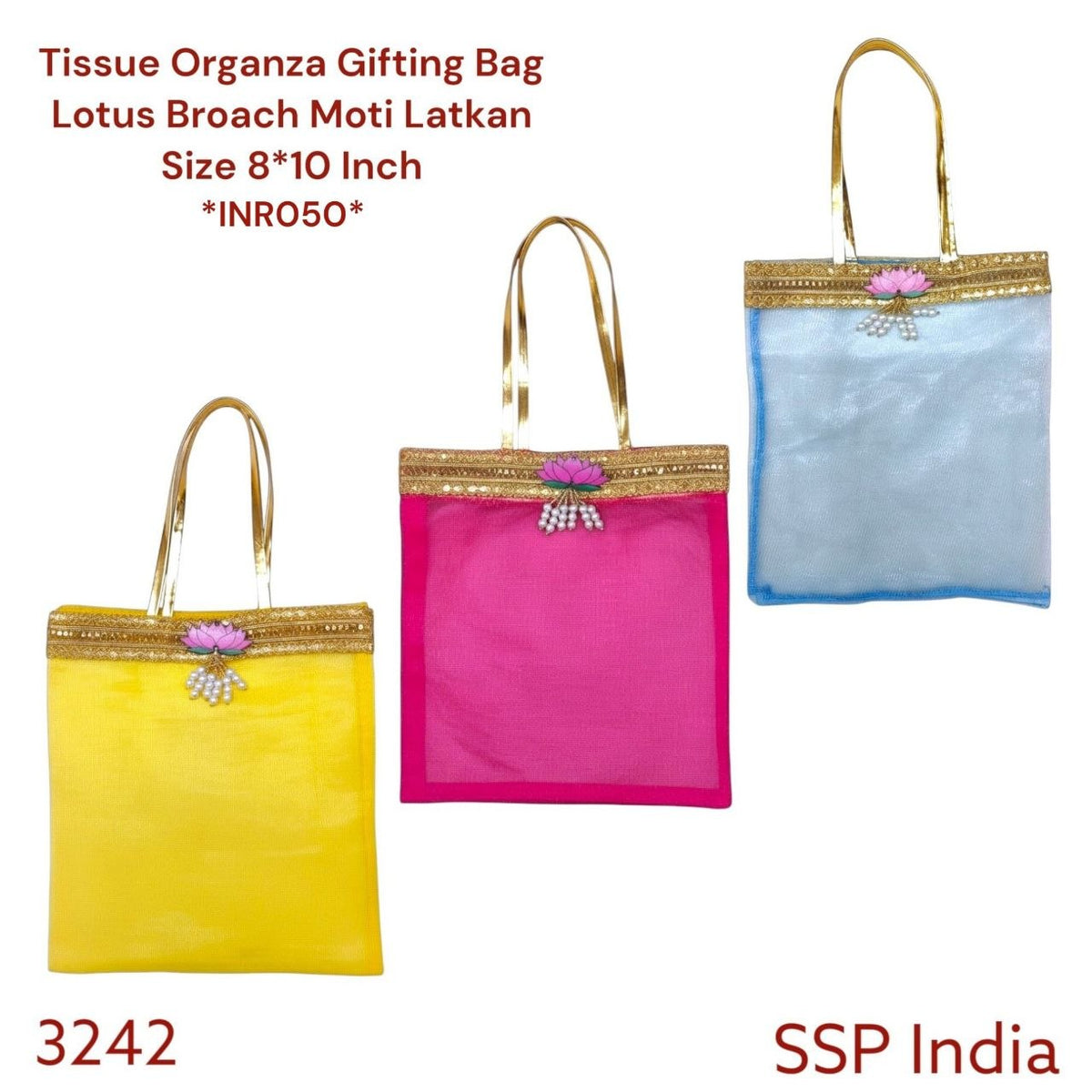 SHREE SHYAM PRODUCTS 8*10 TISSUE FABRIC LOTUS BROACH GIFT BAG