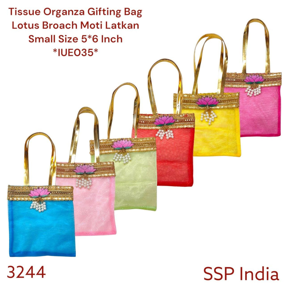 SHREE SHYAM PRODUCTS SMALL SIZE 5*6 TISSUE FABRIC LOTUS BROACH GIFT BAG